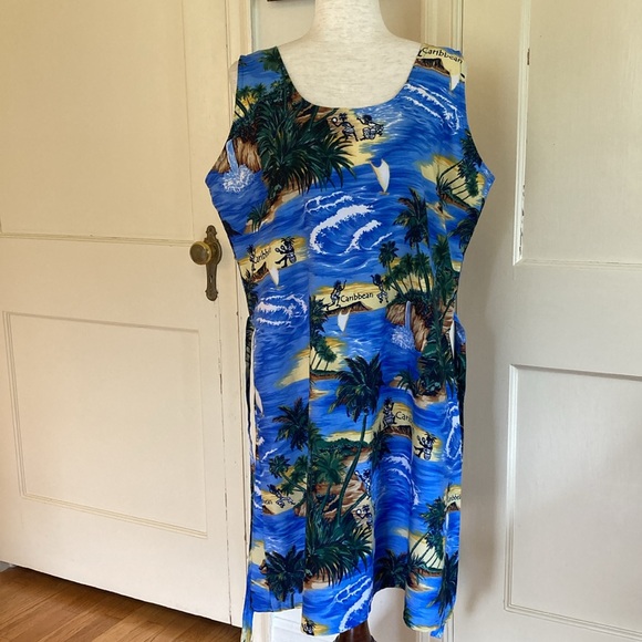 Vintage 80s Caribbean Summer Sun Beach Shift Dress Sz L/XL - Picture 9 of 11